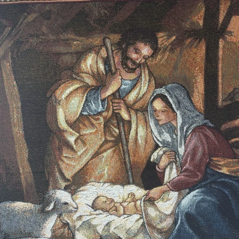 VTG American Weavers Woven Throw Blanket Wall‎ Hanging Tapestry Christian Jesus